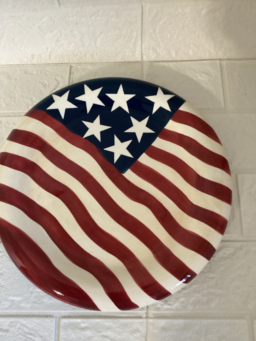 Red White Blue Serving Ceramic Platter Plate Patriotic American Flag